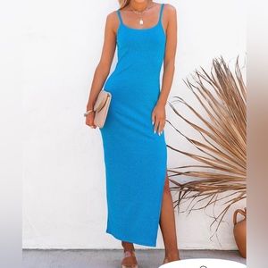 Vici Luna Ribbed Knit Midi Dress Electric Blue